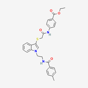 molecular formula C29H29N3O4S B3020402 Ethyl 4-[[2-[1-[2-[(4-methylbenzoyl)amino]ethyl]indol-3-yl]sulfanylacetyl]amino]benzoate CAS No. 532970-87-9