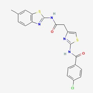 molecular formula C20H15ClN4O2S2 B3020444 4-chloro-N-(4-(2-((6-methylbenzo[d]thiazol-2-yl)amino)-2-oxoethyl)thiazol-2-yl)benzamide CAS No. 921835-14-5