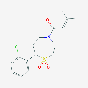 molecular formula C16H20ClNO3S B3020468 1-(7-(2-Chlorophenyl)-1,1-dioxido-1,4-thiazepan-4-yl)-3-methylbut-2-en-1-one CAS No. 2034609-11-3