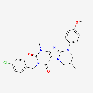 molecular formula C24H24ClN5O3 B3020469 3-[(4-chlorophenyl)methyl]-9-(4-methoxyphenyl)-1,7-dimethyl-7,8-dihydro-6H-purino[7,8-a]pyrimidine-2,4-dione CAS No. 844655-58-9