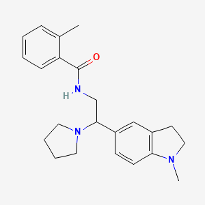 molecular formula C23H29N3O B3020482 2-methyl-N-(2-(1-methylindolin-5-yl)-2-(pyrrolidin-1-yl)ethyl)benzamide CAS No. 921894-45-3