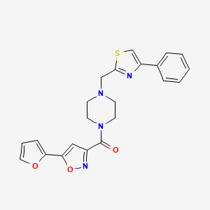molecular formula C22H20N4O3S B3020486 (5-(Furan-2-yl)isoxazol-3-yl)(4-((4-phenylthiazol-2-yl)methyl)piperazin-1-yl)methanone CAS No. 1203042-31-2