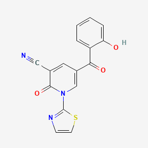 molecular formula C16H9N3O3S B3020492 5-(2-Hydroxy-benzoyl)-2-oxo-1-thiazol-2-yl-1,2-dihydro-pyridine-3-carbonitrile CAS No. 725717-42-0