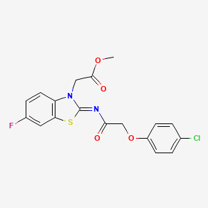 molecular formula C18H14ClFN2O4S B3020493 (Z)-methyl 2-(2-((2-(4-chlorophenoxy)acetyl)imino)-6-fluorobenzo[d]thiazol-3(2H)-yl)acetate CAS No. 897734-17-7
