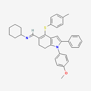 N-((E)-{1-(4-methoxyphenyl)-4-[(4-methylphenyl)sulfanyl]-2-phenyl-6,7-dihydro-1H-indol-5-yl}methylidene)cyclohexanamine
