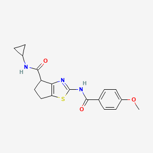 molecular formula C18H19N3O3S B3020582 N-cyclopropyl-2-(4-methoxybenzamido)-5,6-dihydro-4H-cyclopenta[d]thiazole-4-carboxamide CAS No. 941988-37-0