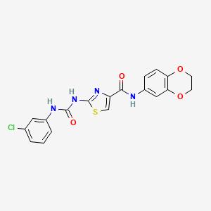 molecular formula C19H15ClN4O4S B3020583 2-(3-(3-chlorophenyl)ureido)-N-(2,3-dihydrobenzo[b][1,4]dioxin-6-yl)thiazole-4-carboxamide CAS No. 955639-91-5
