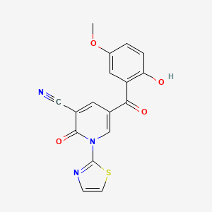 molecular formula C17H11N3O4S B3020594 5-(2-Hydroxy-5-methoxybenzoyl)-2-oxo-1-(1,3-thiazol-2-yl)-1,2-dihydropyridine-3-carbonitrile CAS No. 565195-66-6