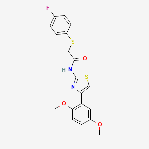 molecular formula C19H17FN2O3S2 B3020609 N-(4-(2,5-dimethoxyphenyl)thiazol-2-yl)-2-((4-fluorophenyl)thio)acetamide CAS No. 896346-38-6