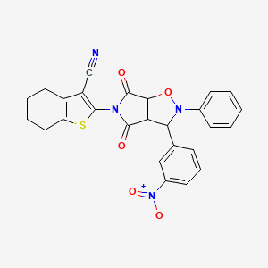 molecular formula C26H20N4O5S B3020625 2-(3-(3-nitrophenyl)-4,6-dioxo-2-phenyltetrahydro-2H-pyrrolo[3,4-d]isoxazol-5(3H)-yl)-4,5,6,7-tetrahydrobenzo[b]thiophene-3-carbonitrile CAS No. 1005108-82-6