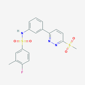 molecular formula C18H16FN3O4S2 B3020635 4-fluoro-3-methyl-N-(3-(6-(methylsulfonyl)pyridazin-3-yl)phenyl)benzenesulfonamide CAS No. 921836-90-0