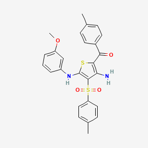 molecular formula C26H24N2O4S2 B3020680 (3-Amino-5-((3-methoxyphenyl)amino)-4-tosylthiophen-2-yl)(p-tolyl)methanone CAS No. 892289-50-8