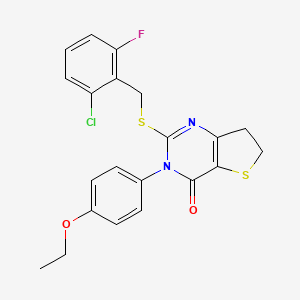 molecular formula C21H18ClFN2O2S2 B3020689 2-[(2-Chloro-6-fluorophenyl)methylsulfanyl]-3-(4-ethoxyphenyl)-6,7-dihydrothieno[3,2-d]pyrimidin-4-one CAS No. 686772-90-7