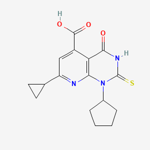 molecular formula C16H17N3O3S B3020702 1-Cyclopentyl-7-cyclopropyl-2-mercapto-4-oxo-1,4-dihydropyrido[2,3-D]pyrimidine-5-carboxylic acid CAS No. 937599-78-5