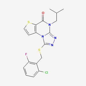 molecular formula C18H16ClFN4OS2 B3020708 1-((2-chloro-6-fluorobenzyl)thio)-4-isobutylthieno[2,3-e][1,2,4]triazolo[4,3-a]pyrimidin-5(4H)-one CAS No. 1189963-34-5