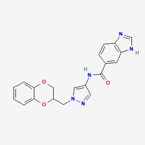 N-(1-((2,3-dihydrobenzo[b][1,4]dioxin-2-yl)methyl)-1H-pyrazol-4-yl)-1H-benzo[d]imidazole-5-carboxamide