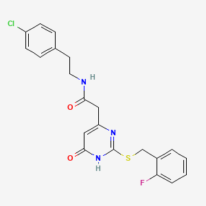 molecular formula C21H19ClFN3O2S B3020723 N-(4-chlorophenethyl)-2-(2-((2-fluorobenzyl)thio)-6-oxo-1,6-dihydropyrimidin-4-yl)acetamide CAS No. 1105214-23-0