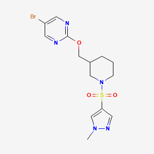 molecular formula C14H18BrN5O3S B3020739 5-Bromo-2-[[1-(1-methylpyrazol-4-yl)sulfonylpiperidin-3-yl]methoxy]pyrimidine CAS No. 2380069-17-8