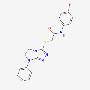 molecular formula C18H16FN5OS B3020751 N-(4-fluorophenyl)-2-((7-phenyl-6,7-dihydro-5H-imidazo[2,1-c][1,2,4]triazol-3-yl)thio)acetamide CAS No. 921881-41-6