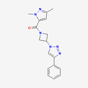 molecular formula C17H18N6O B3020760 (1,3-dimethyl-1H-pyrazol-5-yl)(3-(4-phenyl-1H-1,2,3-triazol-1-yl)azetidin-1-yl)methanone CAS No. 1797243-83-4