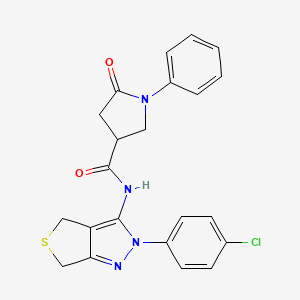 molecular formula C22H19ClN4O2S B3020767 N-(2-(4-chlorophenyl)-4,6-dihydro-2H-thieno[3,4-c]pyrazol-3-yl)-5-oxo-1-phenylpyrrolidine-3-carboxamide CAS No. 893934-07-1