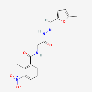 molecular formula C16H16N4O5 B3020776 (E)-2-methyl-N-(2-(2-((5-methylfuran-2-yl)methylene)hydrazinyl)-2-oxoethyl)-3-nitrobenzamide CAS No. 391892-98-1