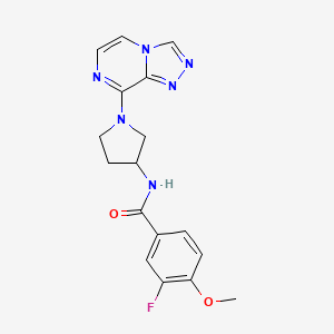 molecular formula C17H17FN6O2 B3020781 N-(1-([1,2,4]triazolo[4,3-a]pyrazin-8-yl)pyrrolidin-3-yl)-3-fluoro-4-methoxybenzamide CAS No. 2034382-96-0