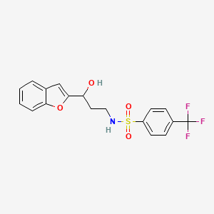 molecular formula C18H16F3NO4S B3020794 N-(3-(benzofuran-2-yl)-3-hydroxypropyl)-4-(trifluoromethyl)benzenesulfonamide CAS No. 1448070-83-4