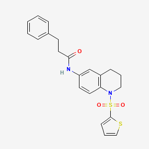 molecular formula C22H22N2O3S2 B3020835 3-phenyl-N-(1-(thiophen-2-ylsulfonyl)-1,2,3,4-tetrahydroquinolin-6-yl)propanamide CAS No. 941971-76-2
