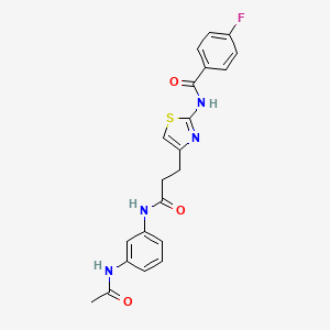 molecular formula C21H19FN4O3S B3020837 N-(4-(3-((3-acetamidophenyl)amino)-3-oxopropyl)thiazol-2-yl)-4-fluorobenzamide CAS No. 1021255-92-4