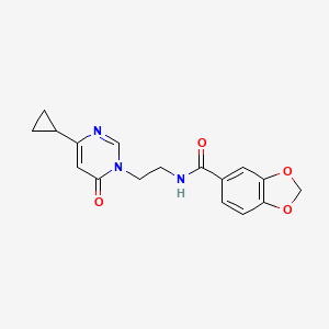 molecular formula C17H17N3O4 B3020860 N-(2-(4-cyclopropyl-6-oxopyrimidin-1(6H)-yl)ethyl)benzo[d][1,3]dioxole-5-carboxamide CAS No. 2034394-53-9