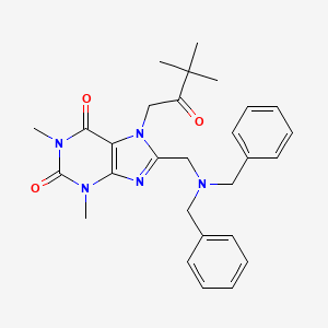 molecular formula C28H33N5O3 B3020912 8-((dibenzylamino)methyl)-7-(3,3-dimethyl-2-oxobutyl)-1,3-dimethyl-1H-purine-2,6(3H,7H)-dione CAS No. 899727-58-3