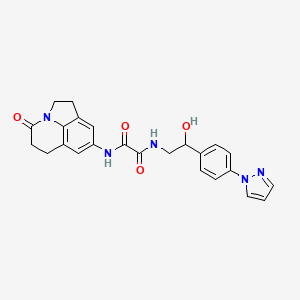 molecular formula C24H23N5O4 B3020928 N'-{2-hydroxy-2-[4-(1H-pyrazol-1-yl)phenyl]ethyl}-N-{11-oxo-1-azatricyclo[6.3.1.0^{4,12}]dodeca-4,6,8(12)-trien-6-yl}ethanediamide CAS No. 2415633-74-6