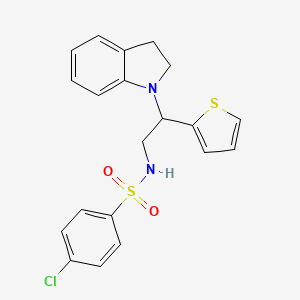 molecular formula C20H19ClN2O2S2 B3020933 4-chloro-N-(2-(indolin-1-yl)-2-(thiophen-2-yl)ethyl)benzenesulfonamide CAS No. 898407-49-3