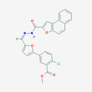 molecular formula C26H17ClN2O5 B302095 Methyl 2-chloro-5-{5-[2-(naphtho[2,1-b]furan-2-ylcarbonyl)carbohydrazonoyl]-2-furyl}benzoate 