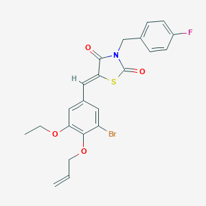 molecular formula C22H19BrFNO4S B302097 5-[4-(Allyloxy)-3-bromo-5-ethoxybenzylidene]-3-(4-fluorobenzyl)-1,3-thiazolidine-2,4-dione 