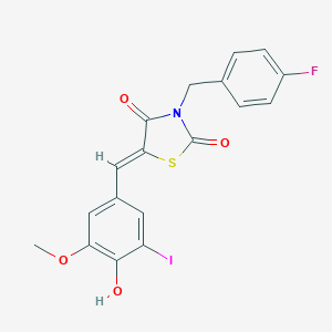 molecular formula C18H13FINO4S B302098 3-(4-Fluorobenzyl)-5-(4-hydroxy-3-iodo-5-methoxybenzylidene)-1,3-thiazolidine-2,4-dione 