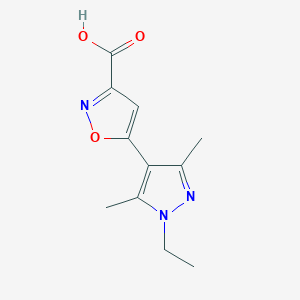 molecular formula C11H13N3O3 B3020995 5-(1-ethyl-3,5-dimethyl-1H-pyrazol-4-yl)isoxazole-3-carboxylic acid CAS No. 1006459-06-8