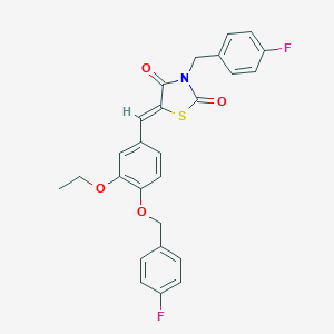 molecular formula C26H21F2NO4S B302105 (5Z)-5-{3-ethoxy-4-[(4-fluorobenzyl)oxy]benzylidene}-3-(4-fluorobenzyl)-1,3-thiazolidine-2,4-dione 