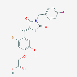 molecular formula C20H15BrFNO6S B302110 (5-bromo-4-{(Z)-[3-(4-fluorobenzyl)-2,4-dioxo-1,3-thiazolidin-5-ylidene]methyl}-2-methoxyphenoxy)acetic acid 