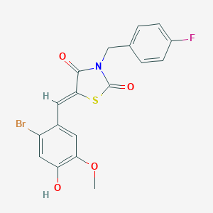 molecular formula C18H13BrFNO4S B302111 (5Z)-5-(2-bromo-4-hydroxy-5-methoxybenzylidene)-3-(4-fluorobenzyl)-1,3-thiazolidine-2,4-dione 