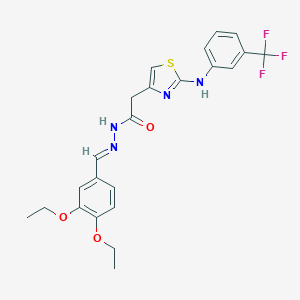 molecular formula C23H23F3N4O3S B302115 N'-(3,4-diethoxybenzylidene)-2-{2-[3-(trifluoromethyl)anilino]-1,3-thiazol-4-yl}acetohydrazide 