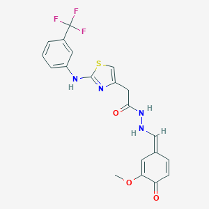 molecular formula C20H17F3N4O3S B302116 N'-[(Z)-(3-methoxy-4-oxocyclohexa-2,5-dien-1-ylidene)methyl]-2-[2-[3-(trifluoromethyl)anilino]-1,3-thiazol-4-yl]acetohydrazide 