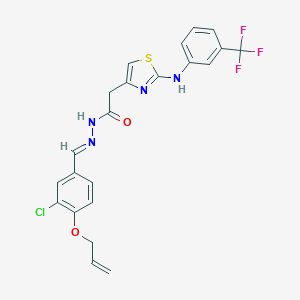 molecular formula C22H18ClF3N4O2S B302123 N'-[4-(allyloxy)-3-chlorobenzylidene]-2-{2-[3-(trifluoromethyl)anilino]-1,3-thiazol-4-yl}acetohydrazide 