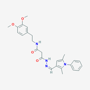 molecular formula C26H30N4O4 B302126 N-[2-(3,4-dimethoxyphenyl)ethyl]-3-{2-[(2,5-dimethyl-1-phenyl-1H-pyrrol-3-yl)methylene]hydrazino}-3-oxopropanamide 