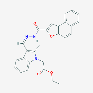 molecular formula C27H23N3O4 B302131 ethyl {2-methyl-3-[2-(naphtho[2,1-b]furan-2-ylcarbonyl)carbohydrazonoyl]-1H-indol-1-yl}acetate 