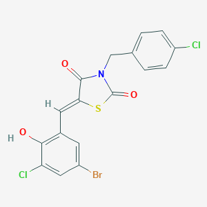 molecular formula C17H10BrCl2NO3S B302138 5-(5-Bromo-3-chloro-2-hydroxybenzylidene)-3-(4-chlorobenzyl)-1,3-thiazolidine-2,4-dione 