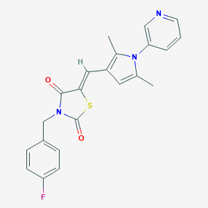 molecular formula C22H18FN3O2S B302146 5-{[2,5-dimethyl-1-(3-pyridinyl)-1H-pyrrol-3-yl]methylene}-3-(4-fluorobenzyl)-1,3-thiazolidine-2,4-dione 