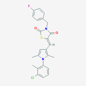 molecular formula C24H20ClFN2O2S B302147 5-{[1-(3-chloro-2-methylphenyl)-2,5-dimethyl-1H-pyrrol-3-yl]methylene}-3-(4-fluorobenzyl)-1,3-thiazolidine-2,4-dione 