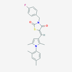 molecular formula C25H23FN2O2S B302148 5-{[1-(2,4-dimethylphenyl)-2,5-dimethyl-1H-pyrrol-3-yl]methylene}-3-(4-fluorobenzyl)-1,3-thiazolidine-2,4-dione 